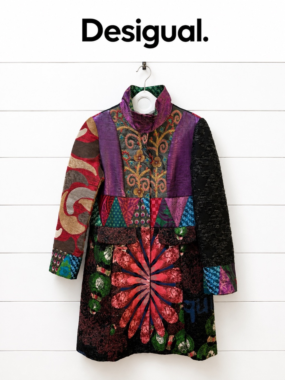DESIGUAL Patchwork Embroidered Coat Size 42